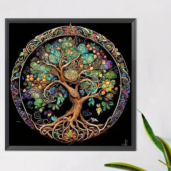 DIY Round 5D Diamond Painting Kit Money Tree Art Wall Decor, Adult Diamond Painting Kit, You paint and hang in a frame for the wall.