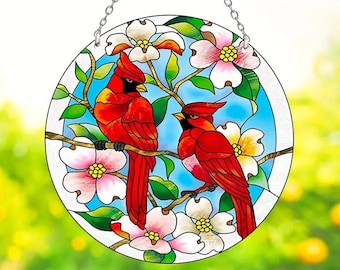 Cardinal Acrylic Window Hanging Suncatcher For Women - Red Birds Ornament For Bird Lovers - Perfect For Patio And Window Decor, Great Gift