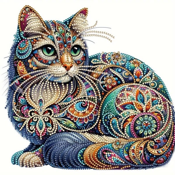 DIY 5D Crystal Diamond Cat Pattern Diamond Painting Kit,  Parcial Mosaic Making Craft, Home Wall Decor Art, 11.7 in x 9.84 in Frameless