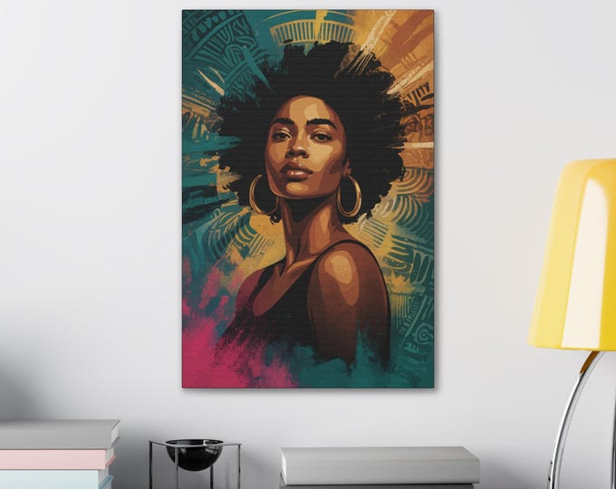 Vibrant Canvas Art Print, Afrocentric Wall Decor, Modern Home Decor, Inspirational Art, Unique Gift for Her, Black Woman Portrait