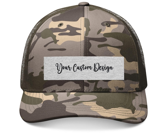 Camo Embroidered Trucker Hat - Customizable, Outdoor Gear, Unique Gift, Hunting Hat, Personalized Accessory