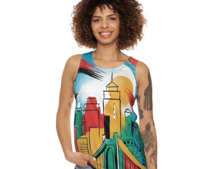 Vibrant Cityscape Unisex Tank Top | Perfect for Summer, Travel, Gift, Outdoor Activities, Graphic Tee