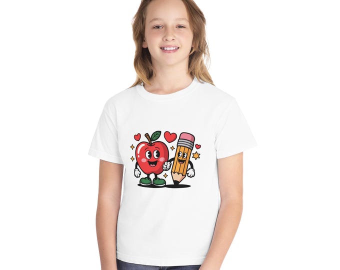 Cute Apple and Pencil Youth Tee, Back to School Gift, Kid's Graphic Shirt, Classroom Apparel, Fun Learning Tee, Educational Style