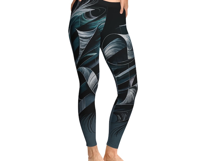 Artistic Stretchy Leggings, Comfortable Yoga Pants, Abstract Design Leggings, Fitness Wear, Stylish Athleisure, Unique Activewear