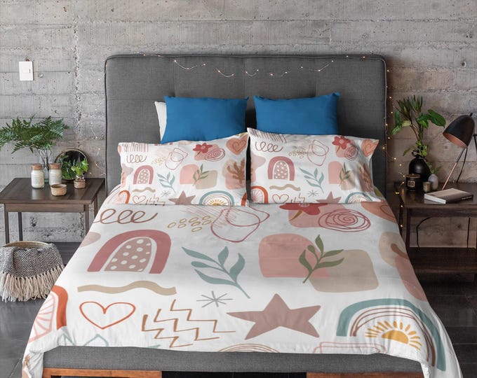 Modern Geometric Microfiber Pillow Sham, Scribble Design, Decorative Bedding, Contemporary Home Decor