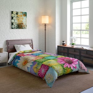 Floral Patchwork Comforter, Bedding Set, Floral Bedspread, Boho Home Decor, Cozy Comforter, Floral Quilt