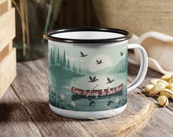 Enamel Camp Cup, Rustic Fishing Adventure Mug, Camping Coffee Mug, Outdoor Adventure Cup, Fishing Enamel Mug, Rustic Campfire Mug