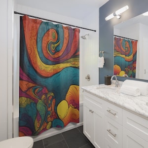 Psychedelic Colored Shower Curtains, Boho Bathroom Decor, Abstract Art Bath Curtains, Unique Home Accessories, Vibrant Washroom Accessories