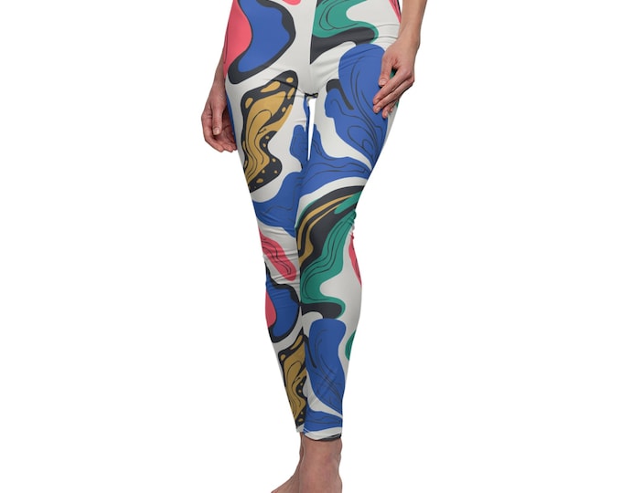 Colorful Women's Leggings, Abstract Art Leggings, Casual Wear Leggings, Yoga Pants, Vibrant Printed Tights, Fitness Apparel