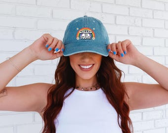 Embroidered Rainbow Hat - Cheers to Today Cap, Trendy Denim Hat, Summer Accessory, Gift for Friends, Casual Fashion Statement