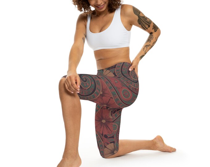 Boho Paisley Floral Womens Capri Leggings, Comfortable Activewear, Yoga Pants, Casual Wear, Fitness Apparel, Perfect for Spring