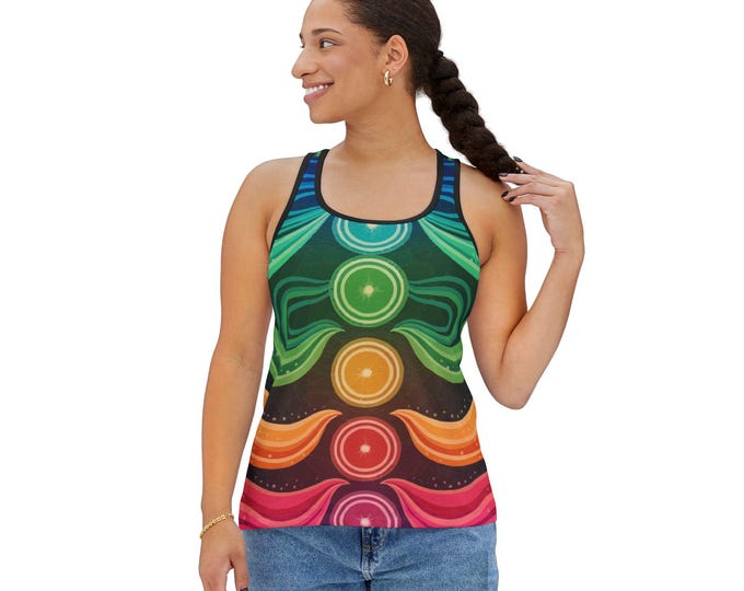 Chakra Flow Women's Tank Top, Yoga Tank, Festival Wear, Rainbow Fitness Top, Meditative Style