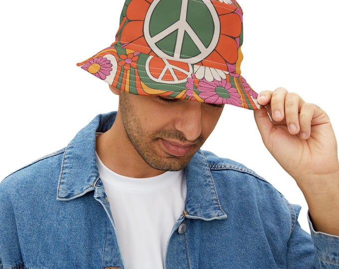 Vintage Floral Bucket Hat, Retro 70s Boho Cap, Flower Pattern Sun Hat, Women's Summer Fashion Accessory, Beach Vacation Headwear