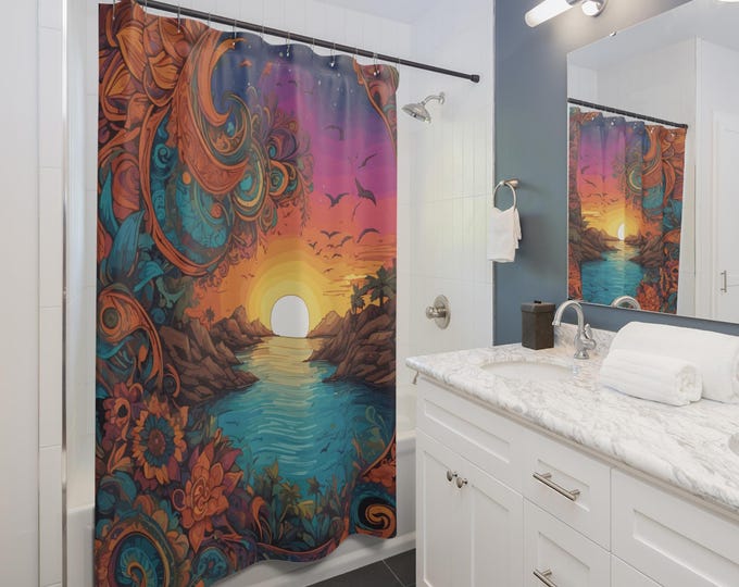 Colorful Skyline Shower Curtains - Urban Cityscape Home Bathroom Decor, City Skyline Printed Bath Curtain, Modern Apartment Shower Drape,