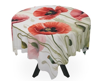 Poppy Floral Tablecloth for Home Decor, Picnic, Kitchen, Garden Party, Spring Celebration, Boho Style, Floral Dining