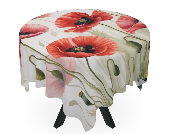 Poppy Floral Tablecloth for Home Decor, Picnic, Kitchen, Garden Party, Spring Celebration, Boho Style, Floral Dining
