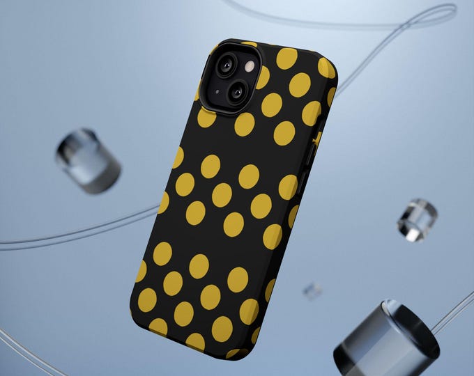 Trendy Polka Black and Gold Dot Phone Case | Stylish Impact-Resistant Cover, Gift for Teens, Birthday, Fun Design, Accessible Style