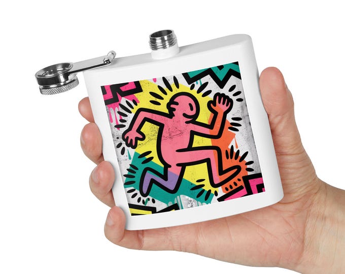 Colorful Keith Haring-Inspired Stainless Steel Flask, Perfect Gift for Parties, Camping, Tailgates, Adventure lovers