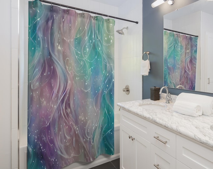 Purple Teal Waves Shower Curtains - Ocean Bathroom Decor, Beach House Coastal Home, Nautical Fabric Curtain, Bathroom Accessories, Unique