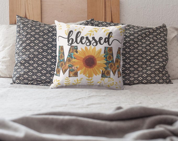 Blessed Mom Pillow, Spun Polyester Square Pillow, Mother's Day Gift, Mom Decor, Home Decor, Gift for Her