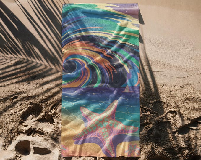 Psychedelic Wave Beach Towel - Colorful Ocean Vibes, Surfing Towel, Summer Poolside Decor, Beach Accessories, Abstract Sea Design