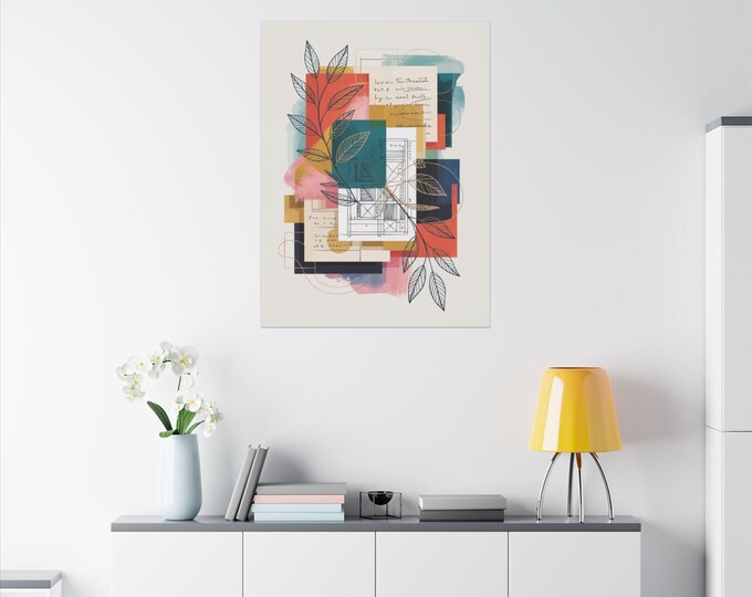 Abstract Geometric Handwritten Art Wall Decor, Stretched Canvas Artwork, Modern Minimalist Design, Office Decor, Home Wall