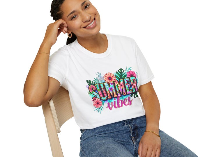 Summer Vibes Unisex Softstyle T-Shirt, Tropical Tee, Vacation Shirt, Beachwear, Gift for Her/Him, Fun Summer Outfit