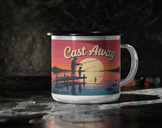 Camping Nostalgia Enamel Camp Cup, Perfect Gift for Outdoor Lovers, Family Fishing Memories, Vintage Style Campfire Mug