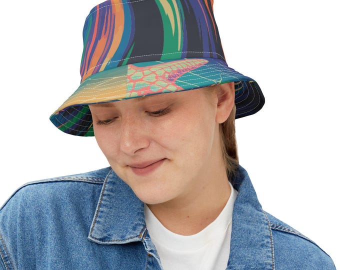 Vibrant Seascape Abstract Bucket Hat - Beach Vacation Fashion Summer Cap, Colorful Ocean Landscape Printed Headwear, Tropical Holiday Sun