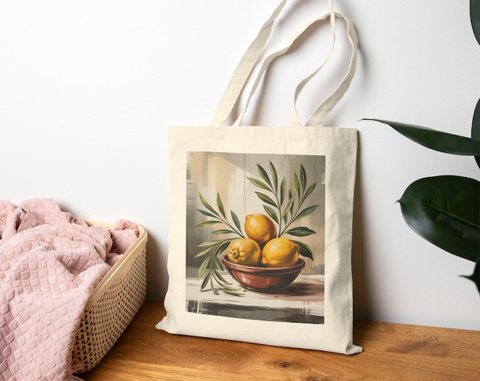 Chic Limons Cotton Canvas Tote Bag, Eco-Friendly Shopping Bag, Art Tote, Gift for Art Lovers, Farmer's Market Bag, Reusable Grocery Tote