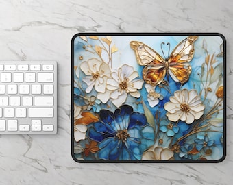 Butterfly and Flower Gaming Mouse Pad, 3D Design, Gaming Accessories, Floral Desk Decor, Gift for Gamers