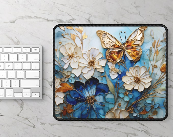 Butterfly and Flower Gaming Mouse Pad, 3D Design, Gaming Accessories, Floral Desk Decor, Gift for Gamers