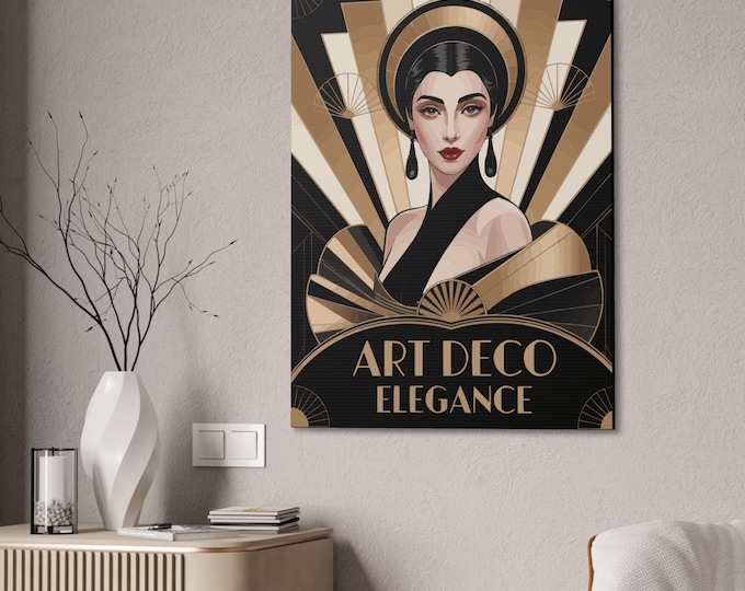 Art Deco Canvas Wall Art, Elegant Portrait Decor, Vintage Inspired, Home Gallery Display, Unique Gift Idea