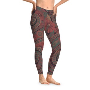 Bohemian Paisley Stretchy Leggings with Vintage Floral Print, Yoga Pants, Casual Wear, Comfortable Activewear, Festival Clothing, Gift Idea