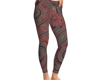 Bohemian Paisley Leggings: Vintage Floral Print, Stretchy Yoga Pants