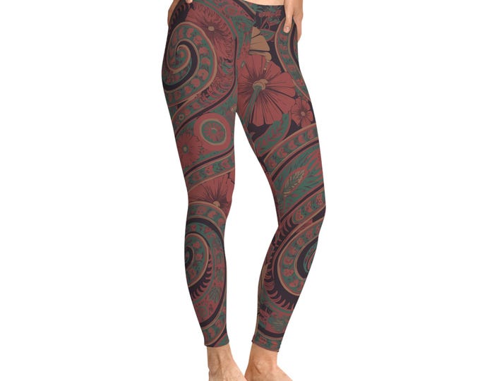 Bohemian Paisley Stretchy Leggings with Vintage Floral Print, Yoga Pants, Casual Wear, Comfortable Activewear, Festival Clothing, Gift Idea