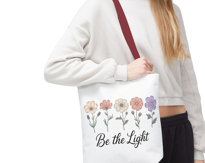 Floral Inspirational Tote Bag: Be the Light, Positive Vibes