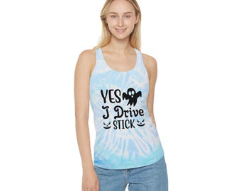 Halloween Witch Tie Dye Racerback Tank Top, Summer Shirt, Festival Wear, Witchy Attire, Cozy Evening Top, Gift for Witches