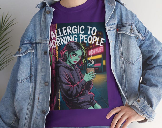 Funny Allergic to Morning People Unisex Heavy Cotton Tee, Graphic Tee Shirt, Introvert Gift, Sarcastic Clothing, Humorous T-Shirt