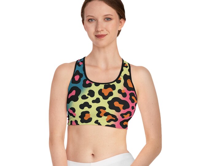 Colorful Leopard Print Sports Bra | Activewear for Gym, Yoga, Fitness, Workout, Athleisure, Gifts for Her