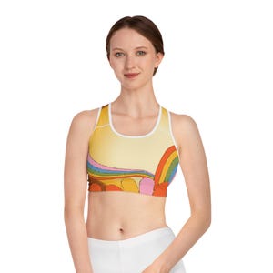 Rainbow Vibes Sports Bra, Colorful Activewear, Workout Top, Gym Wear, Festival Apparel, Yoga Bra, Pride Merchandise