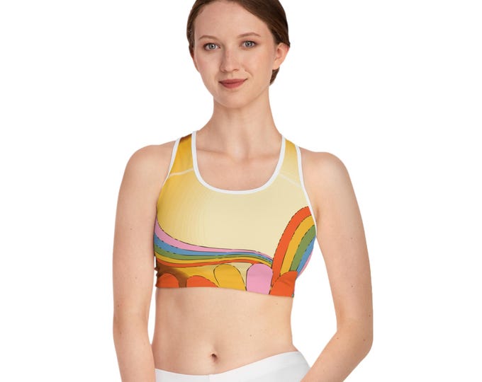 Rainbow Vibes Sports Bra, Colorful Activewear, Workout Top, Gym Wear, Festival Apparel, Yoga Bra, Pride Merchandise