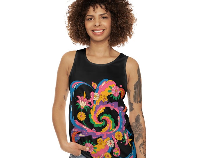 Swirl Motion Unisex Tank Top, Psychedelic Black Tank, Summer Festival Shirt, Hippie Tank, Boho Clothing