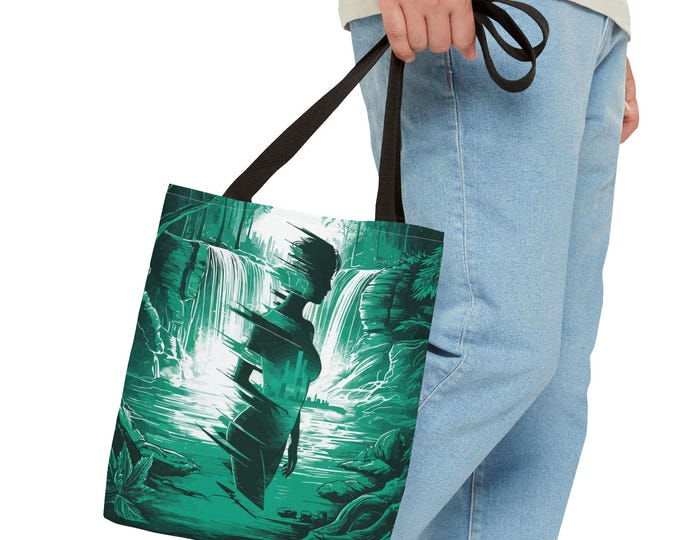Mystical Waterfall Eco Tote Bag | Nature Lover Gift, Reusable Shopping Bag, Earth Day, Boho Style, Sustainable Fashion