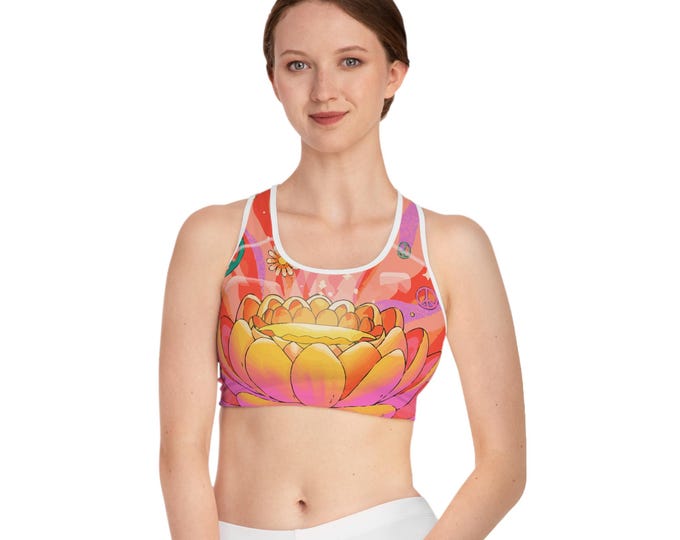 Vibrant Lotus Sports Bra - Peaceful Yoga Wear, Workout Top, Exercise Apparel, Gift for Fitness Lovers, Bohemian Activewear