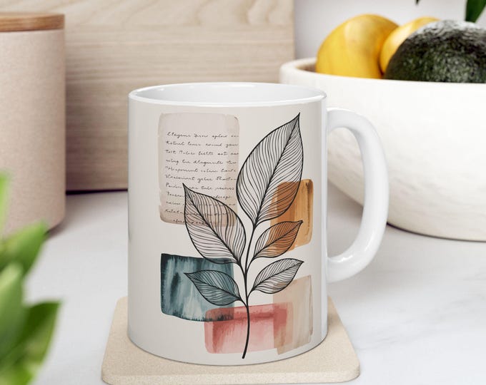 Bohemian Floral Mug, Ceramic Coffee Cup, 11oz Tea Mug, Flower Pattern Drinkware, Boho Kitchen Decor, Gift for Her
