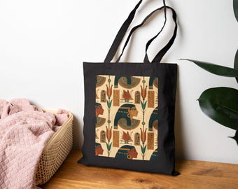 Egyptian Queen Cotton Canvas Tote Bag - Ancient Egypt Hieroglyphs, Reusable Shoulder Bag, Eco-Friendly Shopper, Boho Beach Tote, Travel