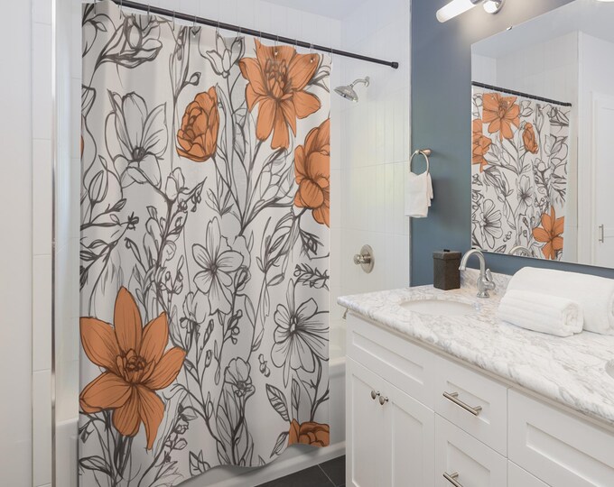 Boho Abstract Floral Shower Curtain - Unique Bathroom Decor, Colorful Bathroom Accessory, Floral Print Bath Curtain, Hippie Home Decor,