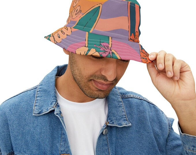 Vibrant Bucket Hat - Riding the Wave Design | Summer Accessories, Beachwear, Festival Hat, Vacation Gear, Unique Gifts
