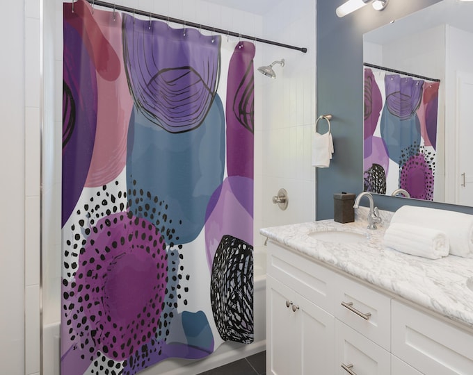 Purple Abstract Polka Dot Shower Curtains - Stylish Bathroom Decor for Modern Home, Unique Bath Accessories, Large Waterproof Curtain with